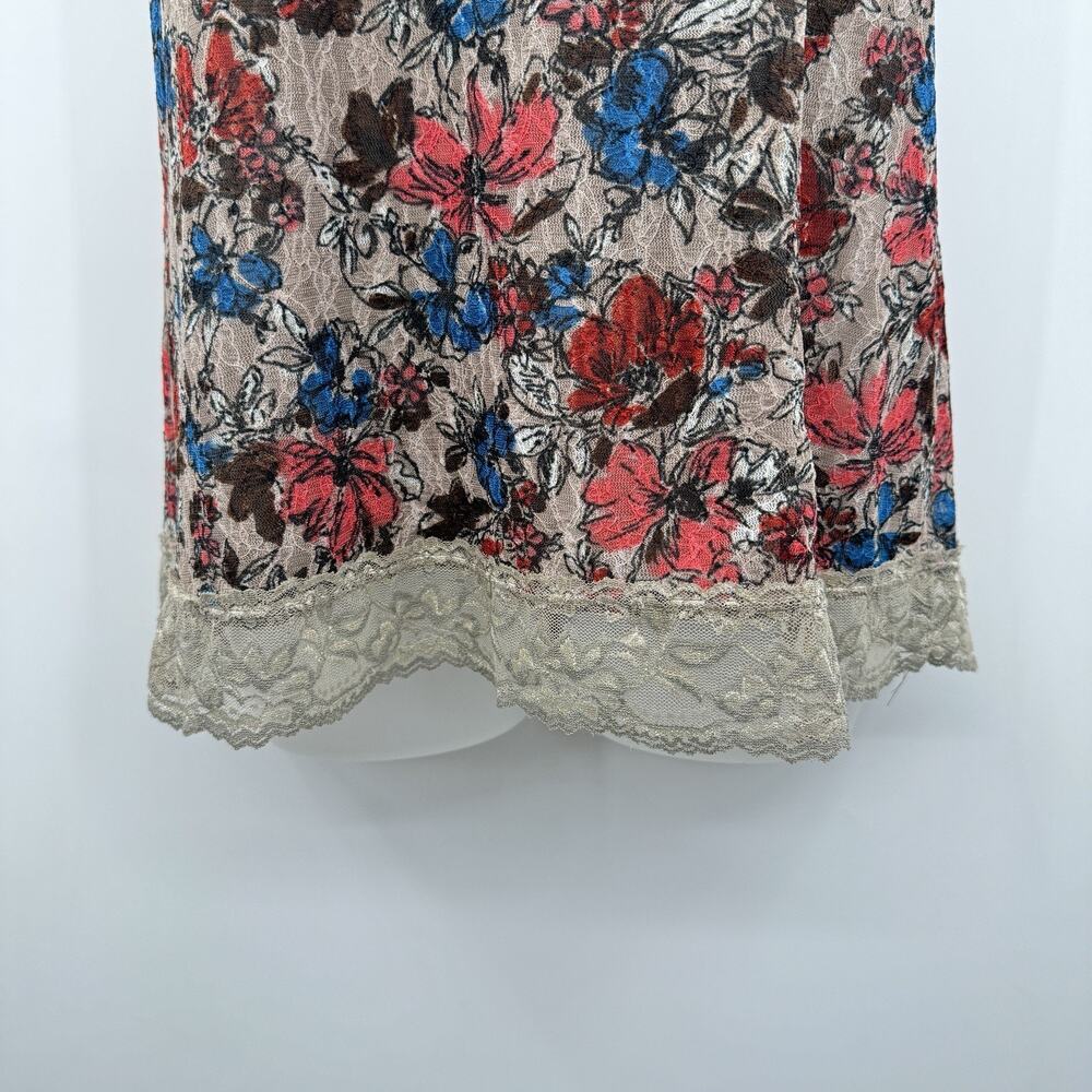 VTG Y2K Double Lace Velvet Burnout Long Tank Top Sz L Multicolor Floral Babydoll - Picture 3 of 9